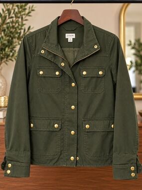 J. Crew Olive Green Utility Jacket with Gold Hardware
